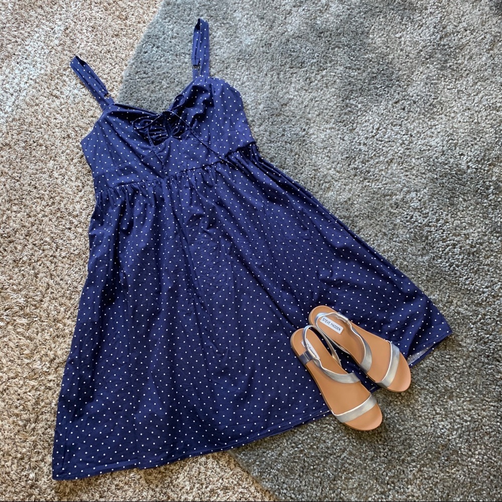 Torrid Navy Polka Dot Dress with Keyhole Neckline